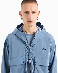 Hooded jacket with pockets crinkle fabric