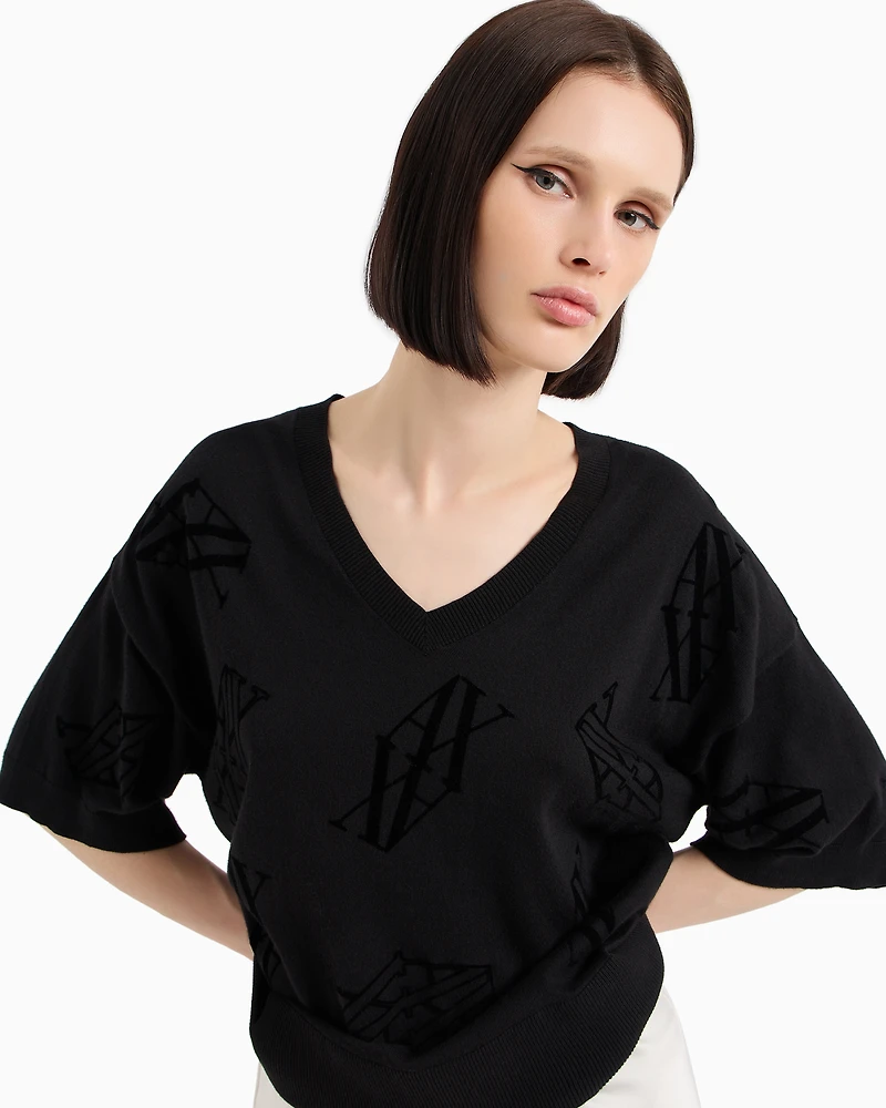 flocked monogram cotton and silk blend sweater
