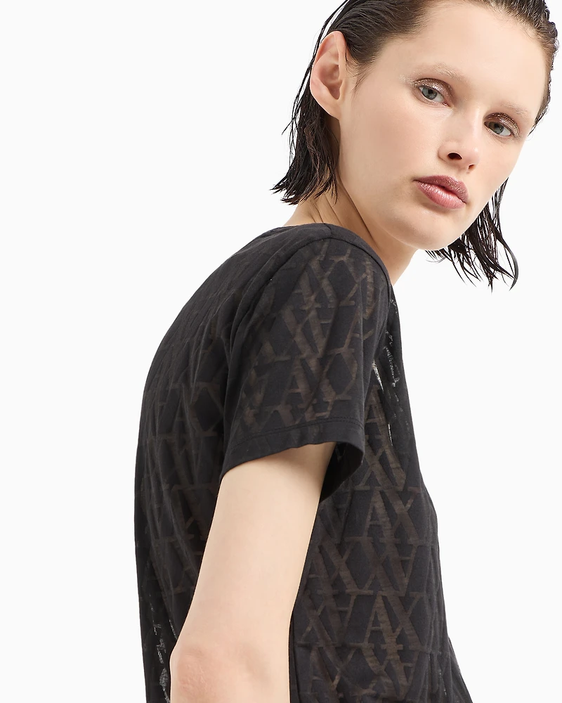 Regular fit T-shirt flamed fabric with allover monogram