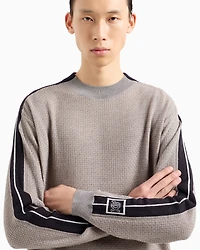 Crewneck sweater wool blend with bands on the sleeves