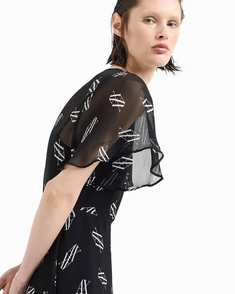 ASV Monogram Asymmetric Chiffon Dress