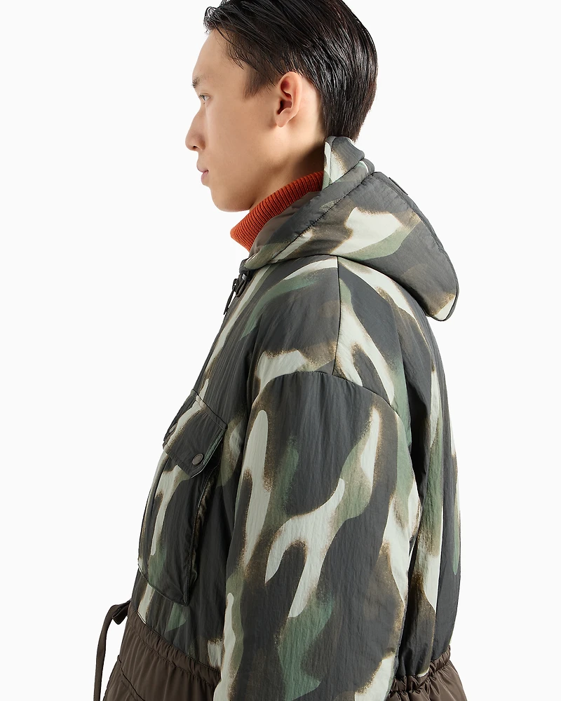 Crinkle Camou Nylon Hooded Parka