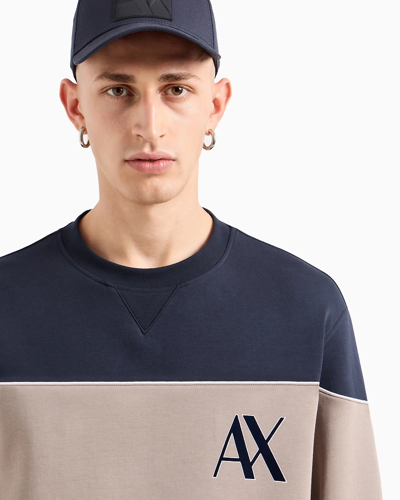 Crewneck sweatshirt stretch cotton blend with contrasting band