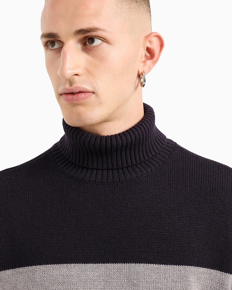 Contrast Stripe Turtleneck Sweater