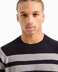 Irregular striped crew neck sweater