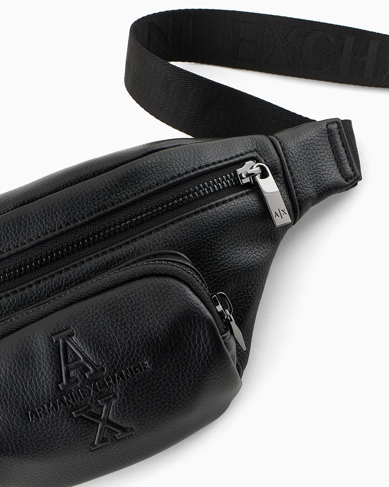 Bum bag with tone-on-tone embossed logo in garnet material