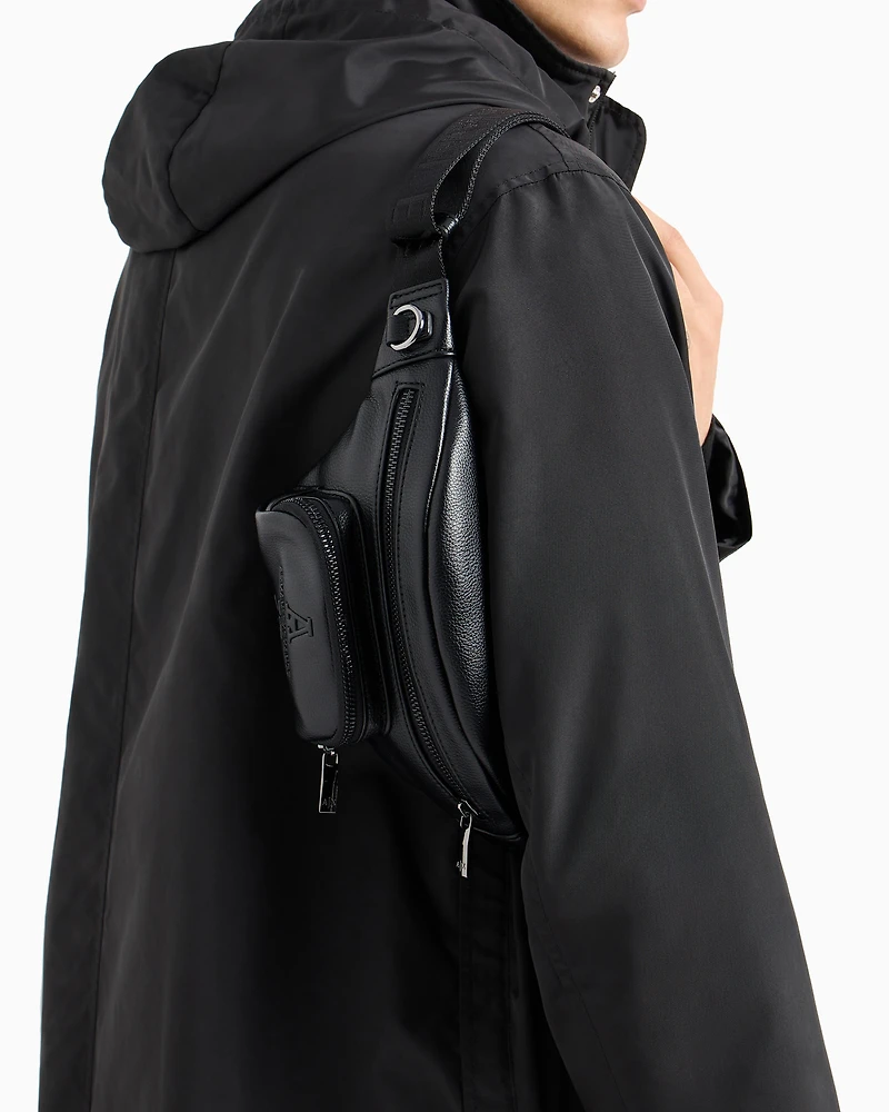 Bum bag with tone-on-tone embossed logo in garnet material
