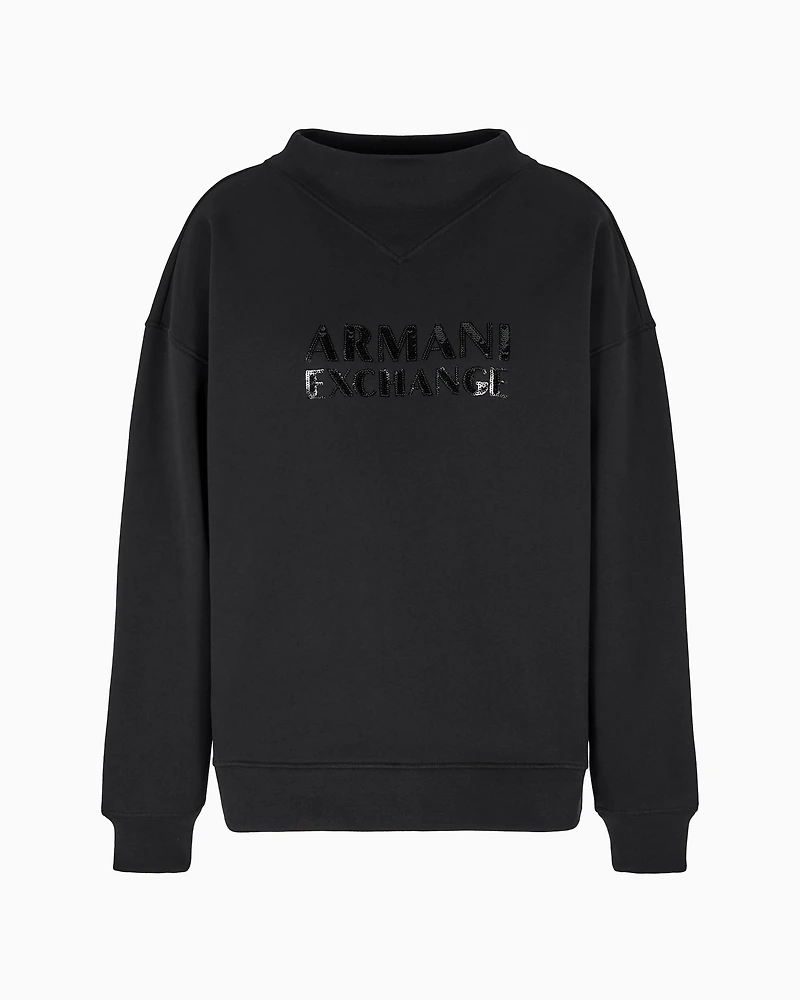 High neck sweatshirt with contrasting sparkling logo