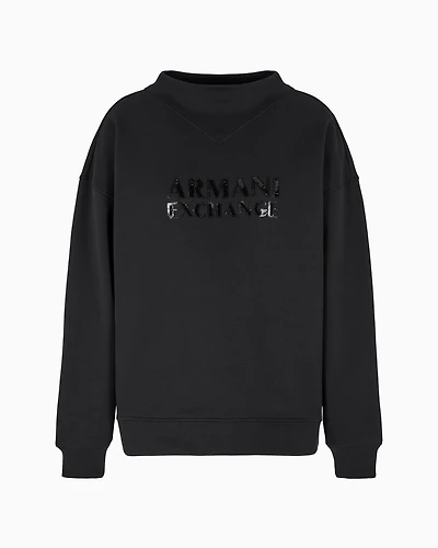 High neck sweatshirt with contrasting sparkling logo