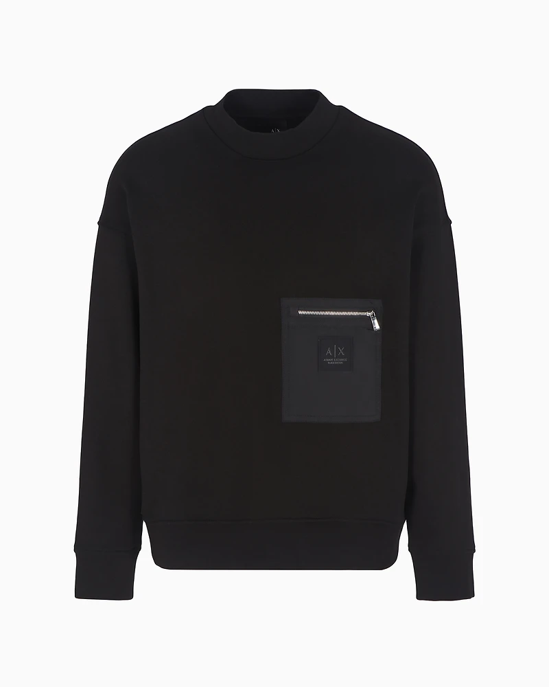 Crewneck sweatshirt with zip-up pocket