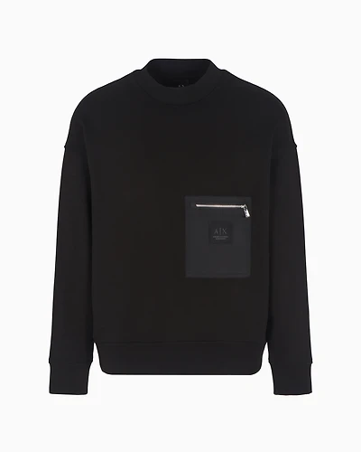Crewneck sweatshirt with zip-up pocket