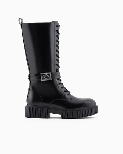 High-top boots with logo strap