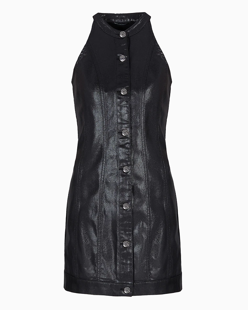 Short dress eco leather with buttons