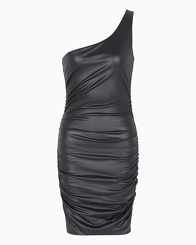 One-shoulder midi dress pleated fabric