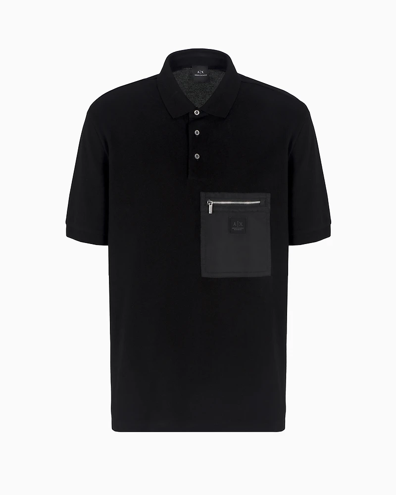 Short-sleeved cotton polo with pocket