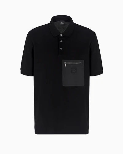 Short-sleeved cotton polo with pocket
