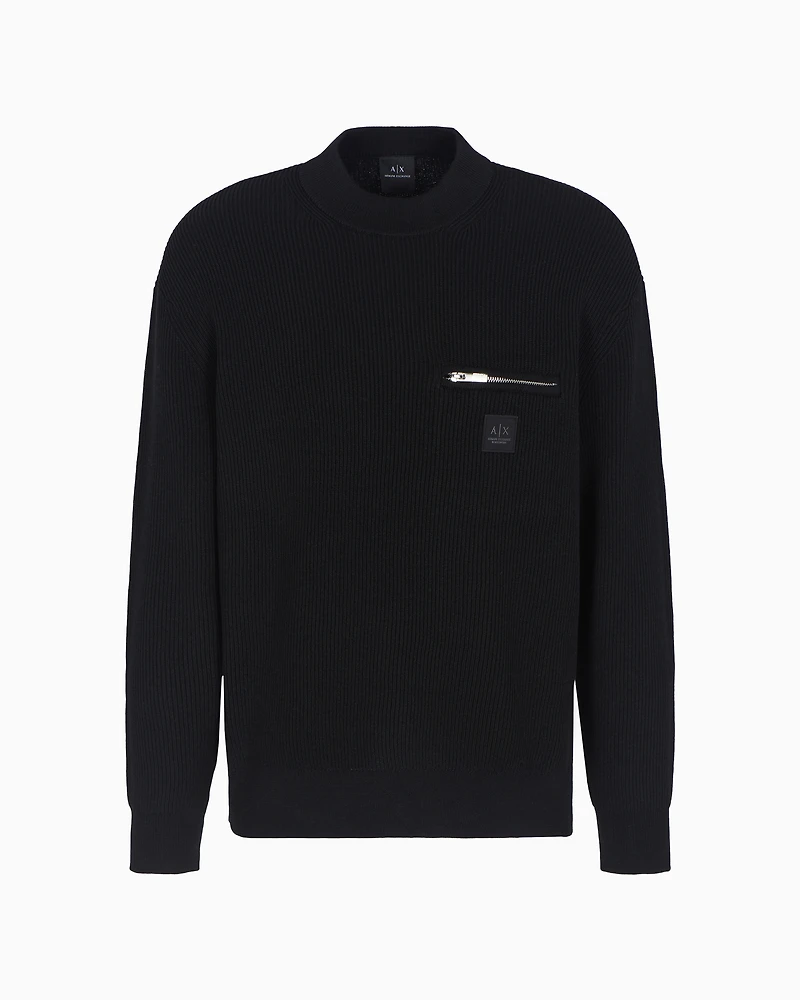 Crewneck sweater with zip pocket and logo