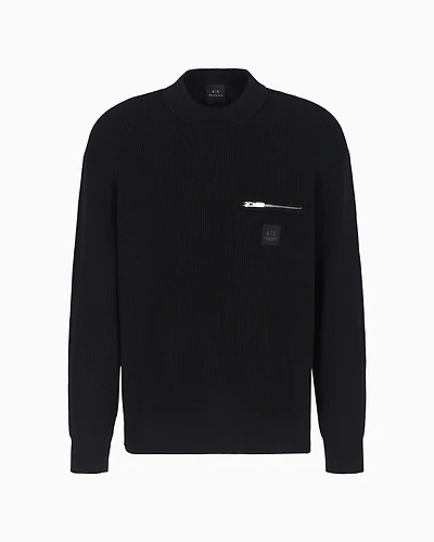 Crewneck sweater with zip pocket and logo
