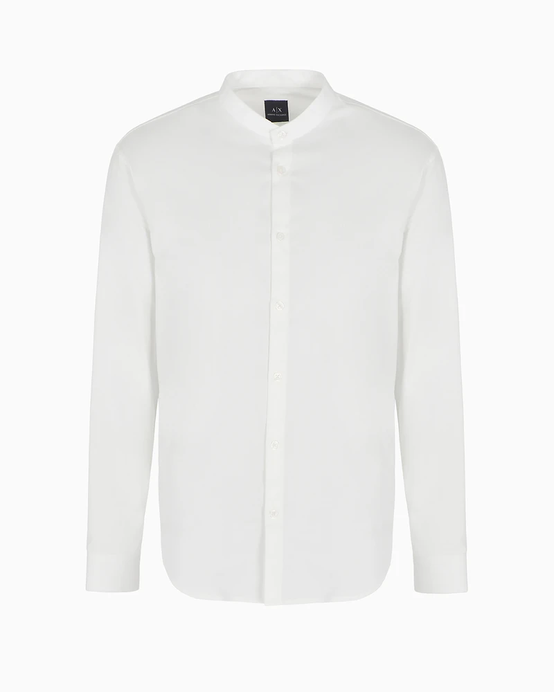 Regular fit stretch cotton shirt with mandarin collar