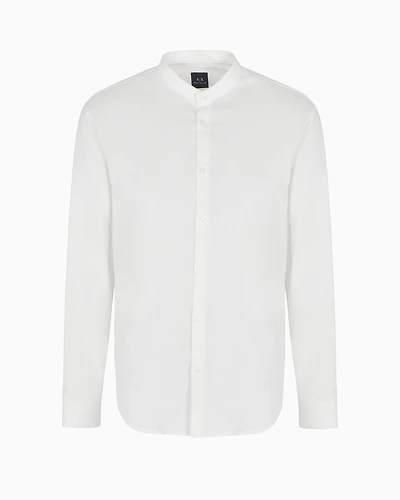 Regular fit stretch cotton shirt with mandarin collar