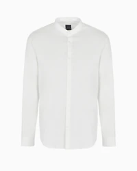 Regular fit stretch cotton shirt with mandarin collar