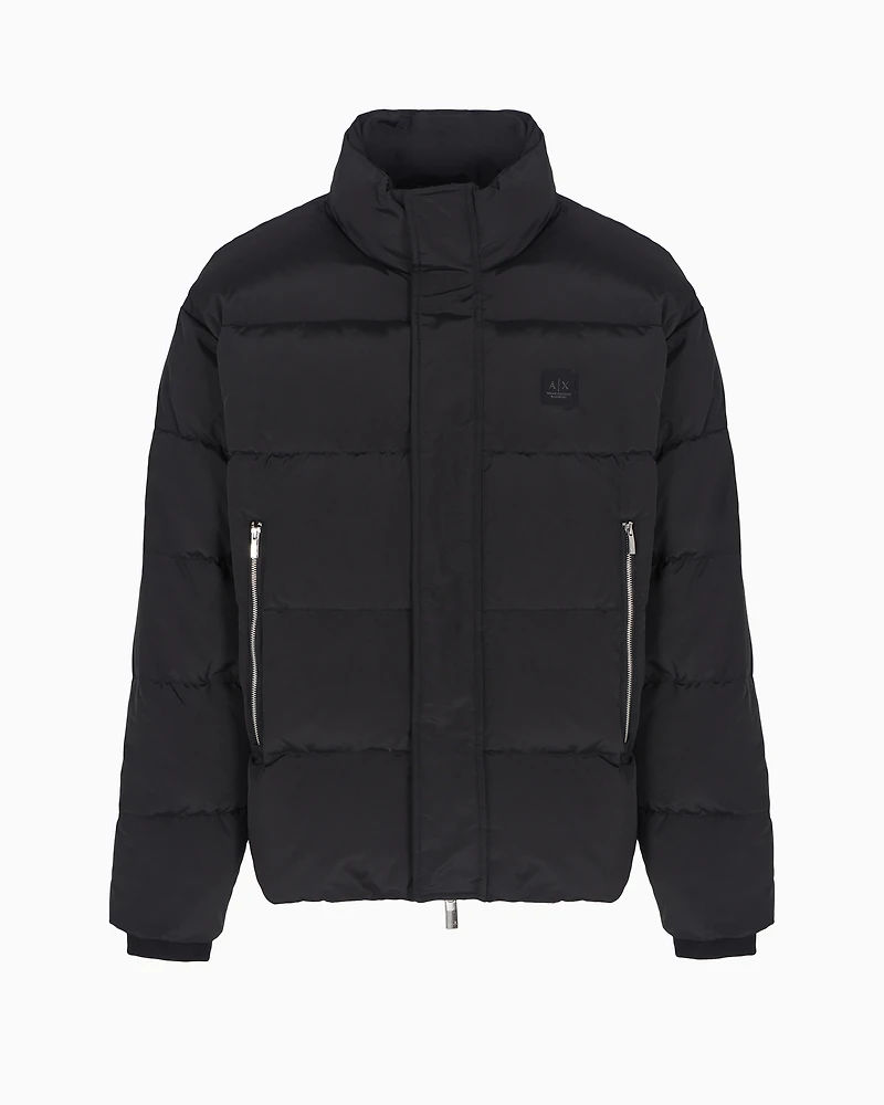 Padded and quilted jacket with high collar