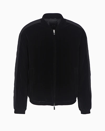 Velour bomber jacket with contrasting bands on the sleeves