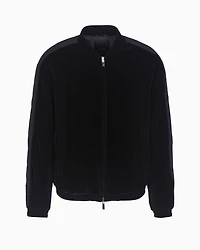 Velour bomber jacket with contrasting bands on the sleeves