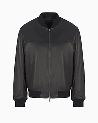 Leather jacket with fabric details