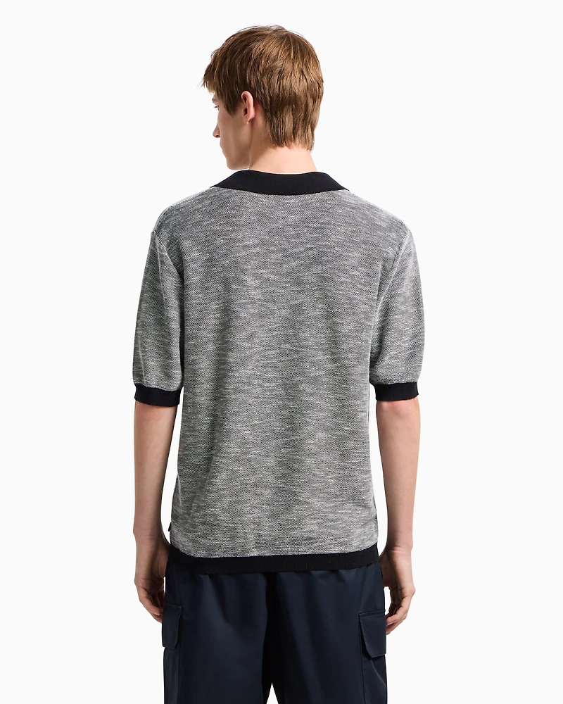 Short-sleeved knitted polo melange cotton