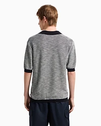 Short-sleeved knitted polo melange cotton