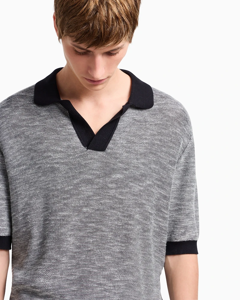 Short-sleeved knitted polo melange cotton