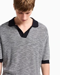 Short-sleeved knitted polo melange cotton