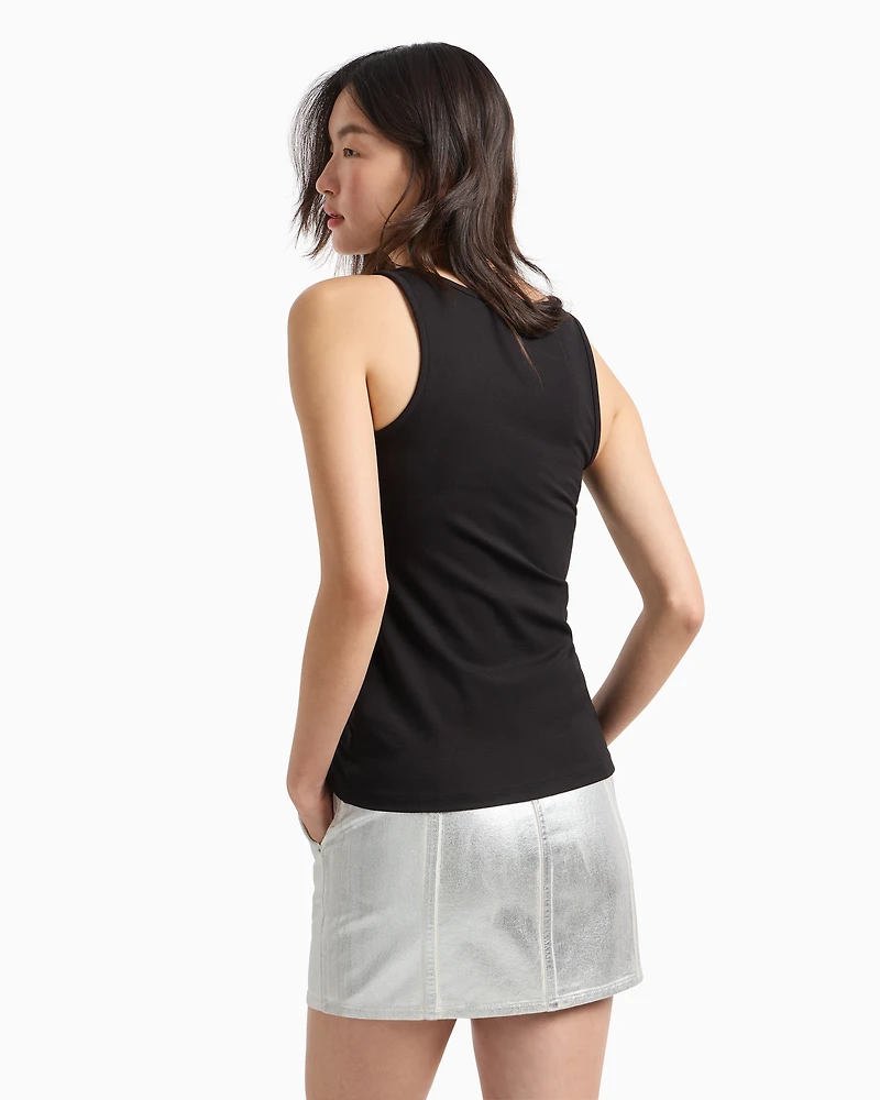 Stretch jersey tank top with logo plaque