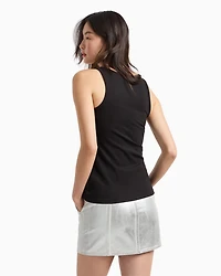 Stretch jersey tank top with logo plaque