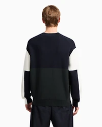 Color block ribbed crew neck sweater