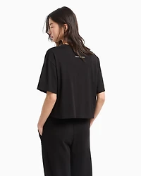 Cropped jersey T-shirt with metal logo