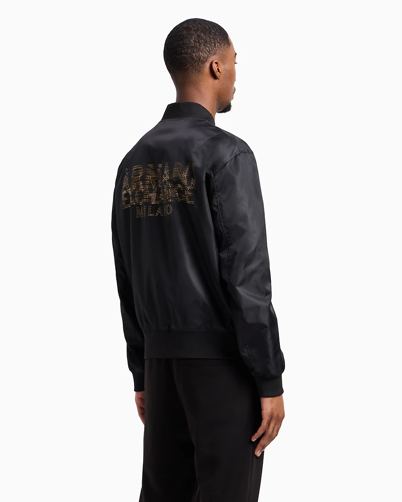 Satin bomber jacket with blurred back logo