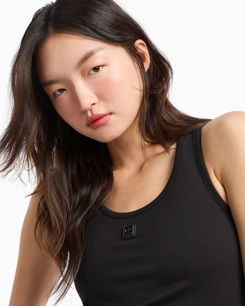 Stretch jersey tank top with logo plaque