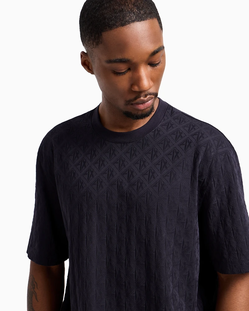 Regular fit cotton T-shirt with tone-on-tone allover logo
