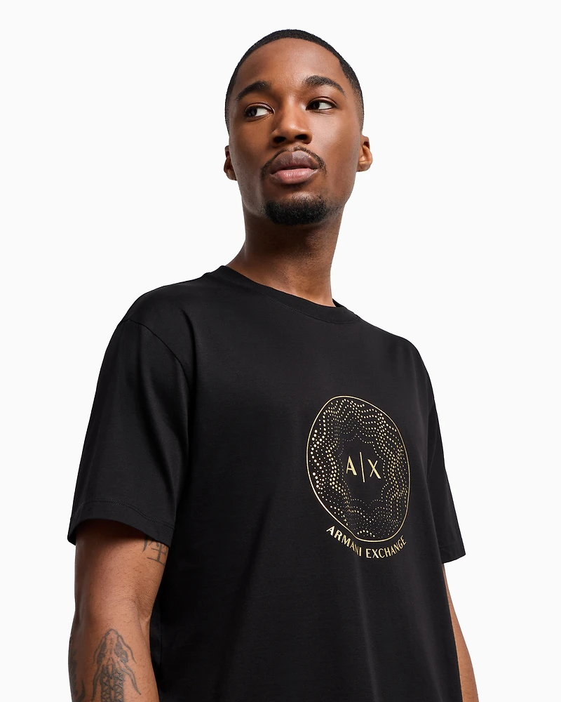Regular fit T-shirt with golden rhinestones