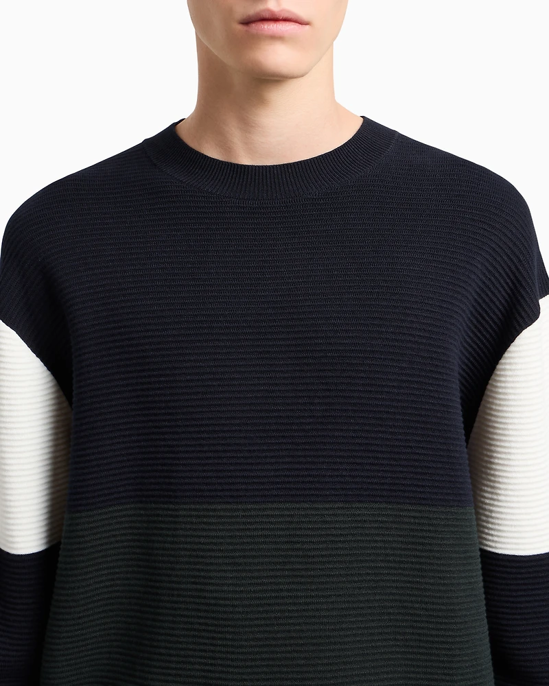 Color block ribbed crew neck sweater