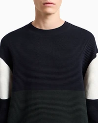 Color block ribbed crew neck sweater