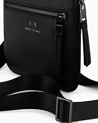 Semi-rigid flat shoulder bag with external pocket