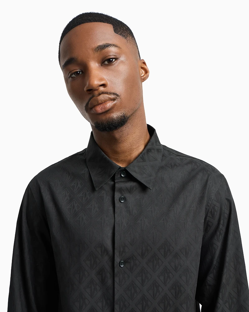 Regular fit cotton shirt with allover logo tone