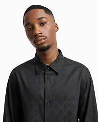 Regular fit cotton shirt with allover logo tone