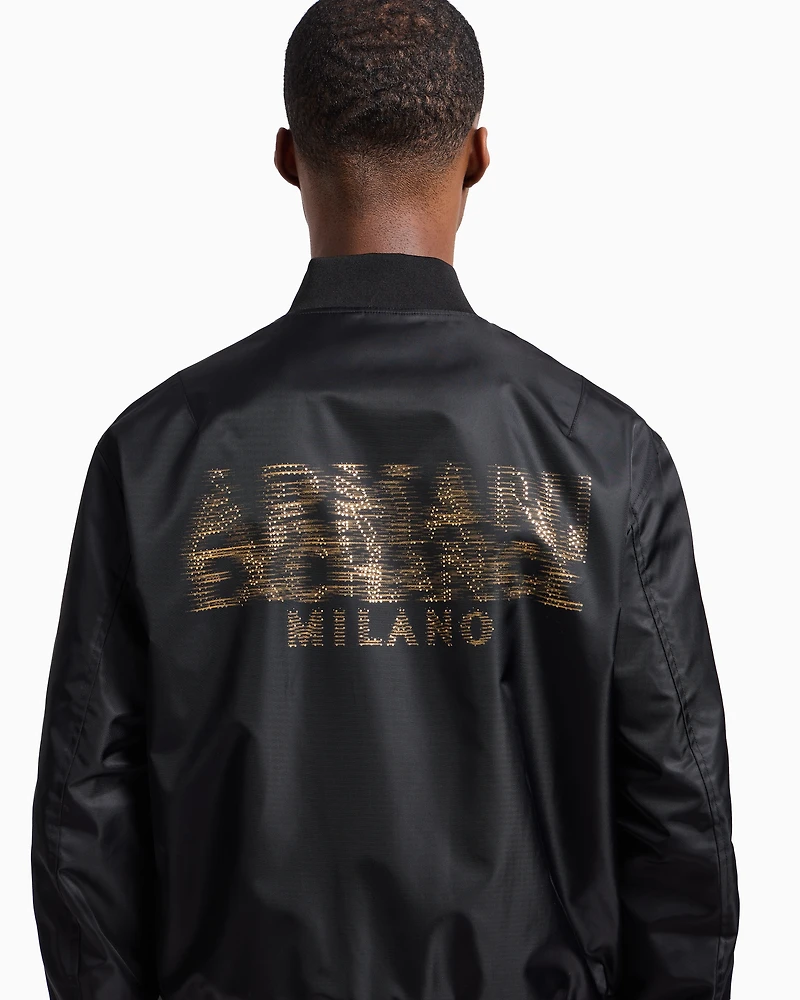 Satin bomber jacket with blurred back logo
