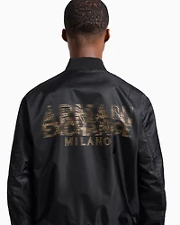 Satin bomber jacket with blurred back logo