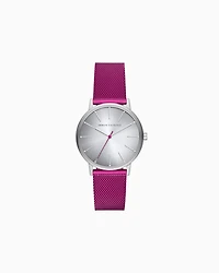 Pink stainless steel mesh three-hand watch