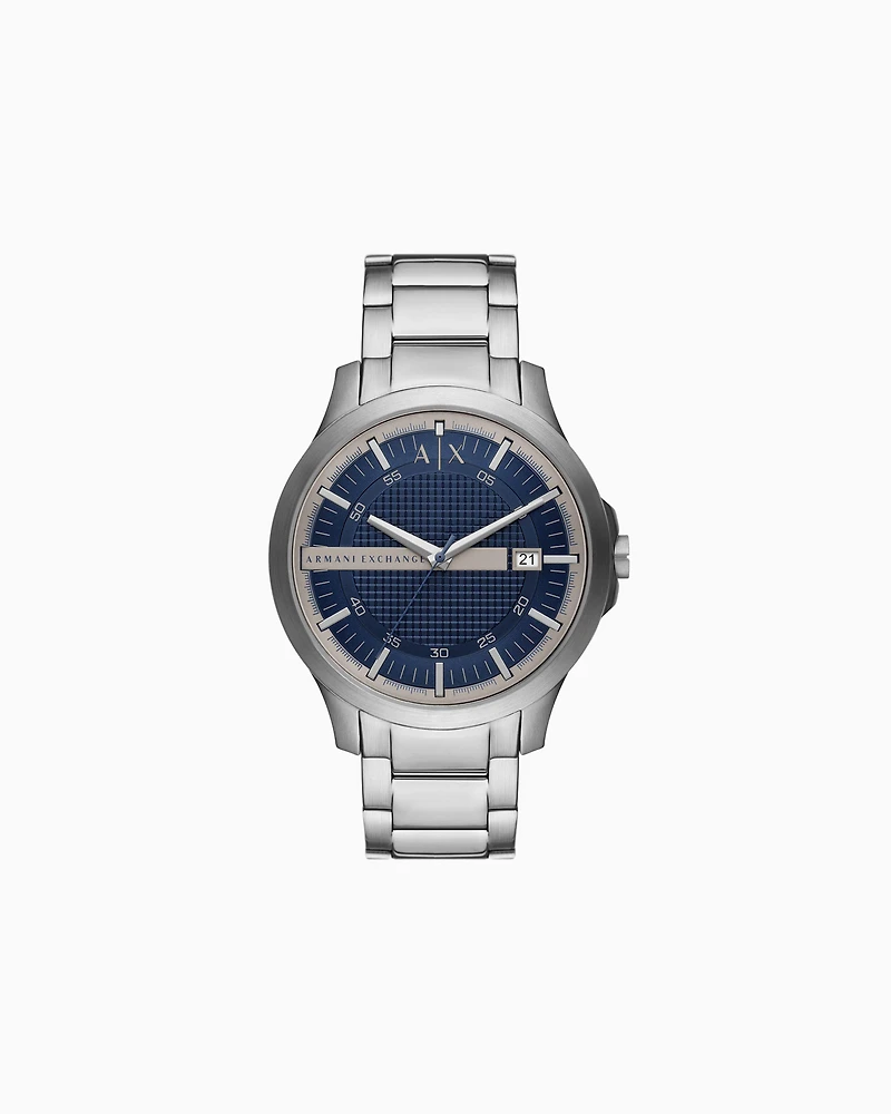 Three-hand movement watch with date display